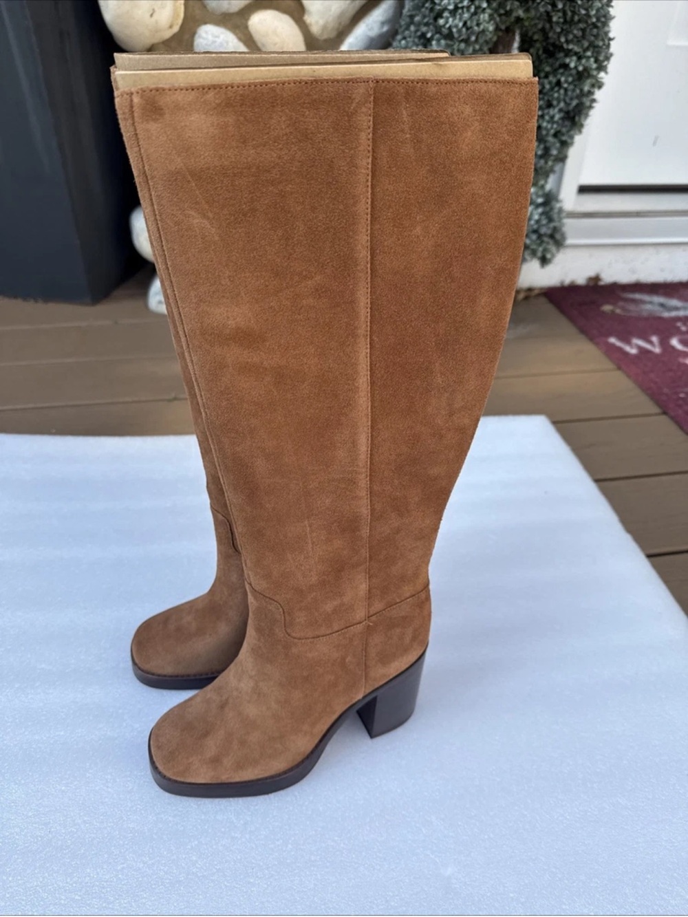 Vince Camuto Women's Gibi Stacked Heel Boots Burnt Sugar New - Picture 5 of 8